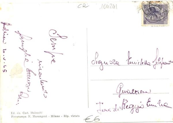 Retro della cartolina viaggiata nel 1965