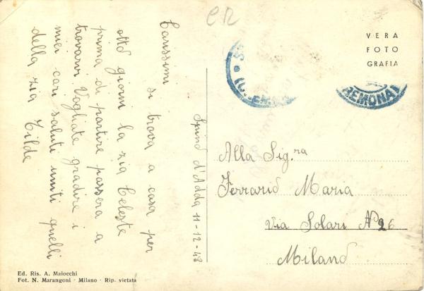 Retro della cartolina viaggiata nel 1948.